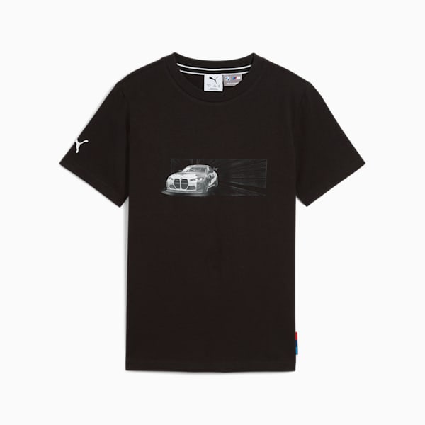 Camiseta con estampado de auto BMW M Motorsport para niños grandes, PUMA Black, extralarge