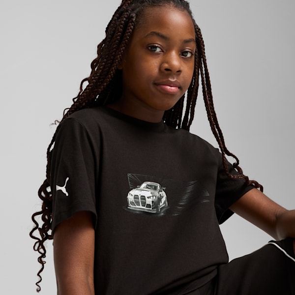 Camiseta con estampado de auto BMW M Motorsport para niños grandes, PUMA Black, extralarge