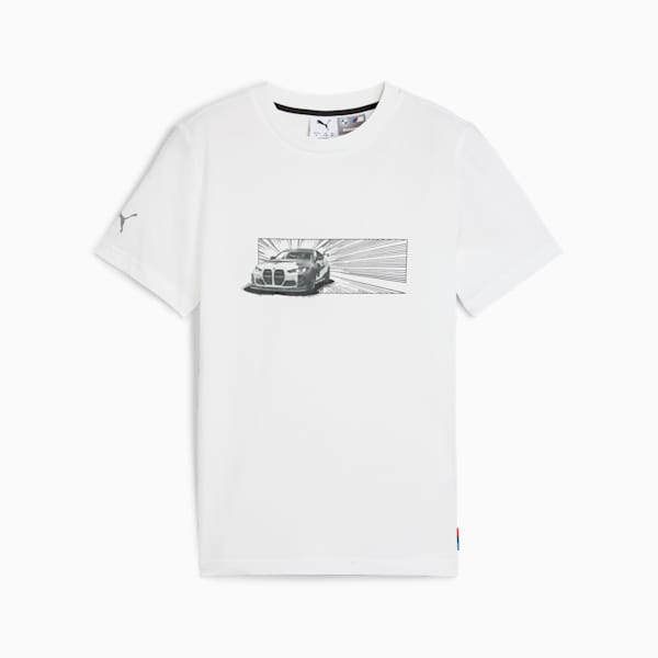 Camiseta con estampado de auto BMW M Motorsport para niños grandes, PUMA White, extralarge