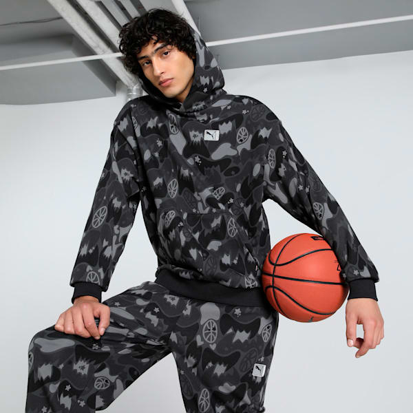 Dress Code Camo Men's Oversized Basketball Hoodie, PUMA Black-AOP, extralarge-IND
