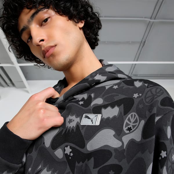 Dress Code Camo Men's Oversized Basketball Hoodie, PUMA Black-AOP, extralarge-IND