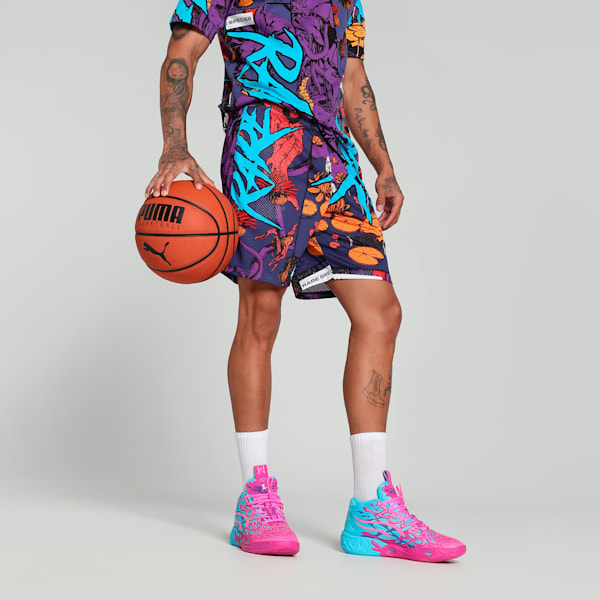 Melo Phoenix Men's Oversized Basketball Shorts, Blue Crystal-AOP, extralarge-IND