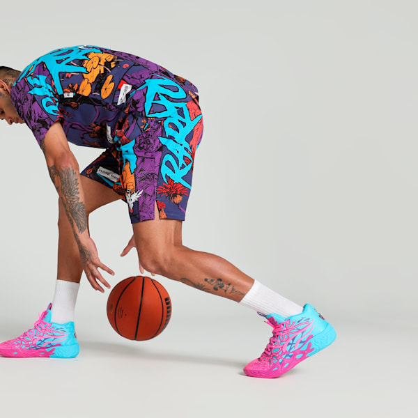 Melo Phoenix Men's Oversized Basketball Shorts, Blue Crystal-AOP, extralarge-IND