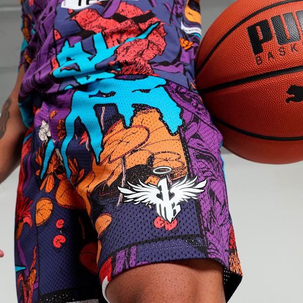 Melo Phoenix Men's Oversized Basketball Shorts, Blue Crystal-AOP, extralarge-IND