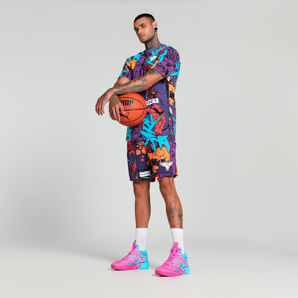 Melo Phoenix Men's Oversized Basketball Shorts, Blue Crystal-AOP, extralarge-IND