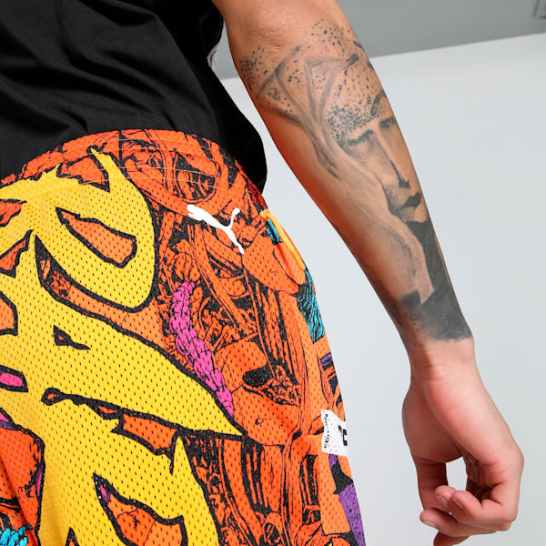 Melo Phoenix Men's Oversized Basketball Shorts, Orange Glow-AOP, extralarge-IND
