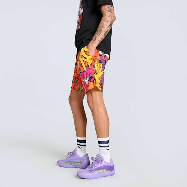 Melo Phoenix Men's Oversized Basketball Shorts, Orange Glow-AOP, extralarge-IND