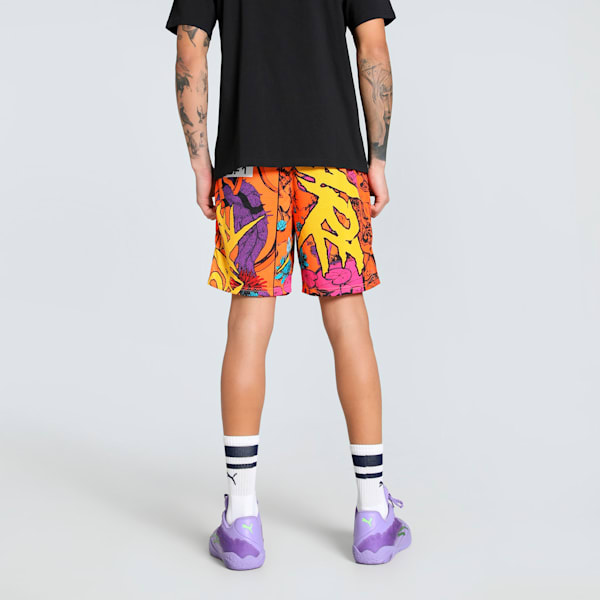 Melo Phoenix Men's Oversized Basketball Shorts, Orange Glow-AOP, extralarge-IND