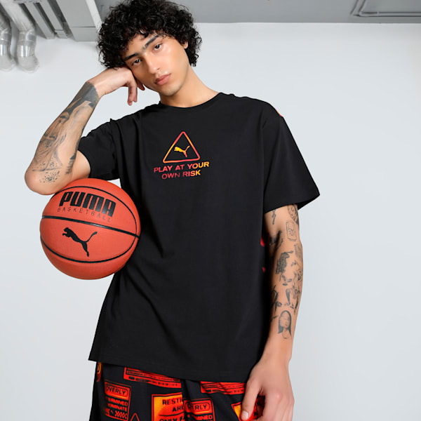 Scoot Caution Men's Boxy Basketball Tee, PUMA Black, extralarge-IND