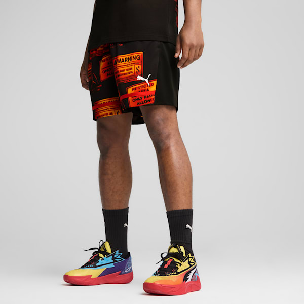 Shorts de básquet Scoot Caution All Jaws para hombre, PUMA Black-AOP, extralarge