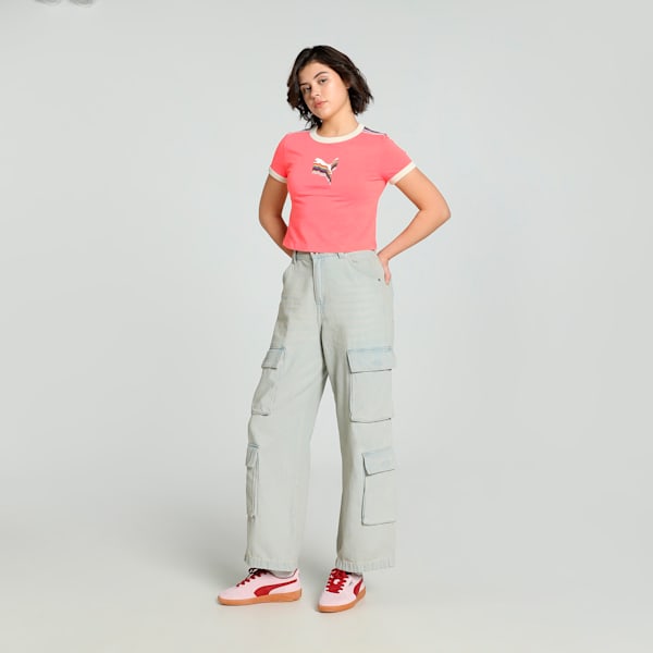 EQUAL LOVE CONFEDERATION Graphic Women's Slim Fit Crop Tee, Peach Frost, extralarge-IND