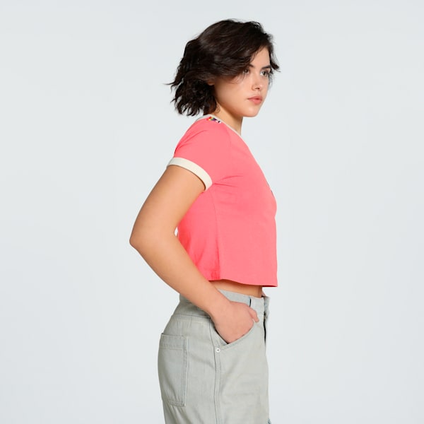 EQUAL LOVE CONFEDERATION Graphic Women's Slim Fit Crop Tee, Peach Frost, extralarge-IND