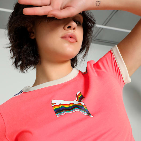 EQUAL LOVE CONFEDERATION Graphic Women's Slim Fit Crop Tee, Peach Frost, extralarge-IND
