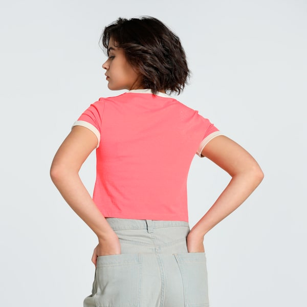 EQUAL LOVE CONFEDERATION Graphic Women's Slim Fit Crop Tee, Peach Frost, extralarge-IND