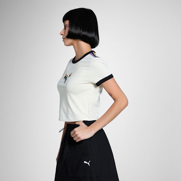 EQUAL LOVE CONFEDERATION Graphic Women's Slim Fit Crop Tee, Alpine Snow, extralarge-IND