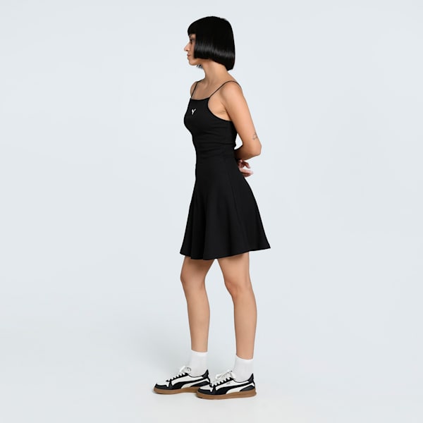 WARDROBE Essentials Women's Slim Fit Ribbed Flared Short Dress, PUMA Black, extralarge-IND