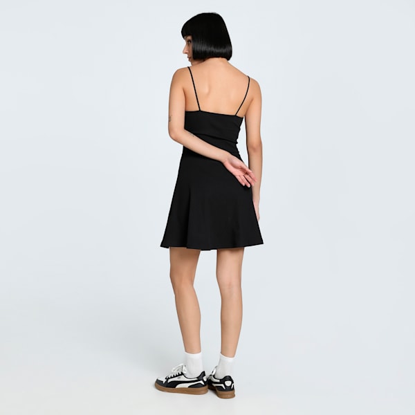 WARDROBE Essentials Women's Slim Fit Ribbed Flared Short Dress, PUMA Black, extralarge-IND