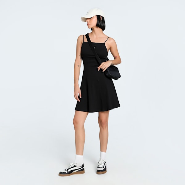WARDROBE Essentials Women's Slim Fit Ribbed Flared Short Dress, PUMA Black, extralarge-IND