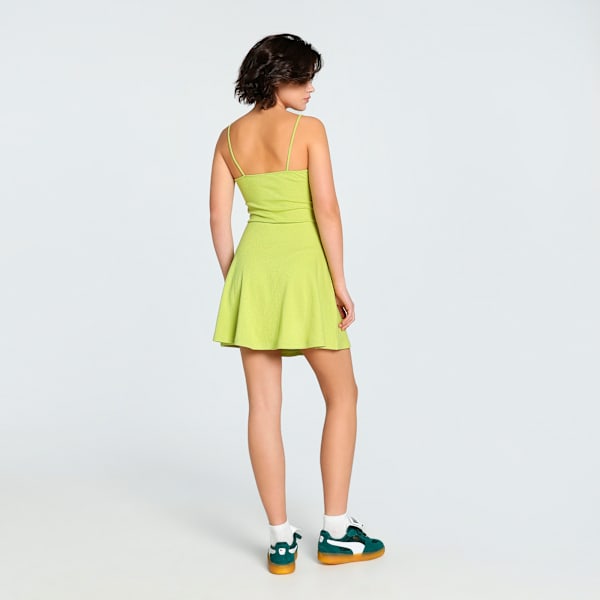 WARDROBE Essentials Women's Slim Fit Ribbed Flared Short Dress, Sea Kelp, extralarge-IND
