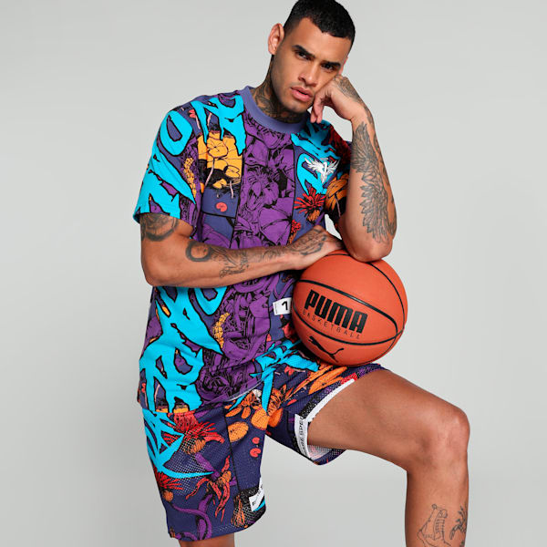 Melo Phoenix All-over Print Men's Oversized Basketball Tee, Blue Crystal-AOP, extralarge-IND