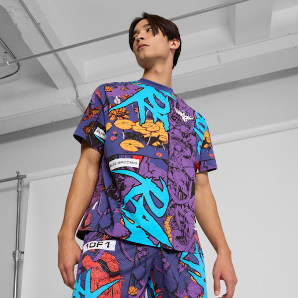 Playera de básquet estampada Melo Phoenix para hombre, Blue Crystal-AOP, extralarge