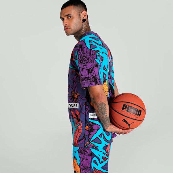 Melo Phoenix All-over Print Men's Oversized Basketball Tee, Blue Crystal-AOP, extralarge-IND