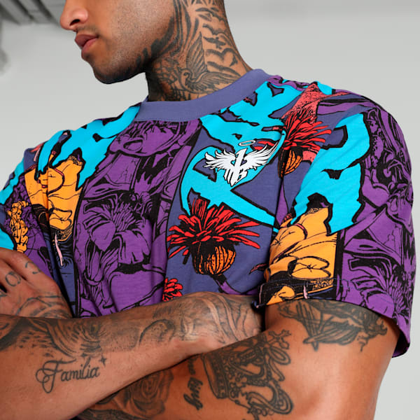 Melo Phoenix All-over Print Men's Oversized Basketball Tee, Blue Crystal-AOP, extralarge-IND