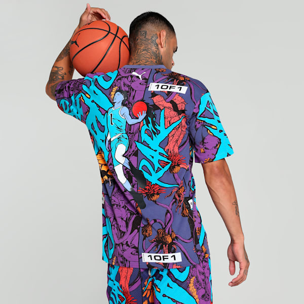 Melo Phoenix All-over Print Men's Oversized Basketball Tee, Blue Crystal-AOP, extralarge-IND