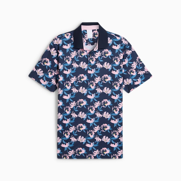 メンズ ゴルフ PUMA x ARNOLD PALMER スプリング フローラル 半袖 ポロシャツ, Deep Navy-Pale Pink, extralarge-JPN