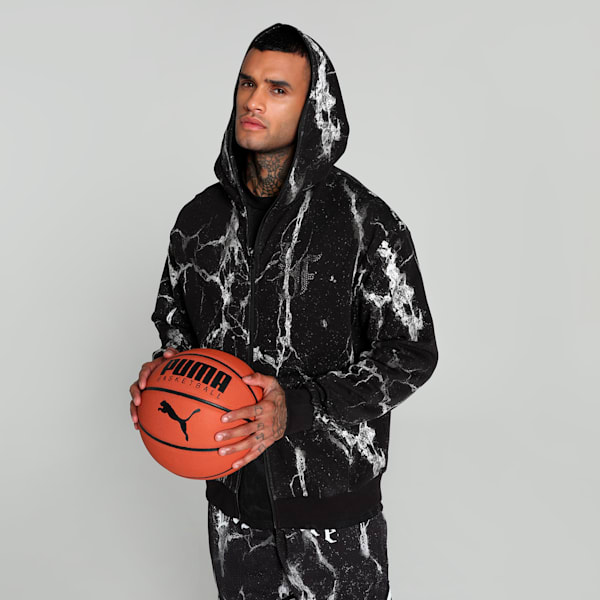 HOOPS x LAFRANCÉ Written in Chrome Men's Basketball Hoodie, PUMA Black-Puma White AOP, extralarge-IND