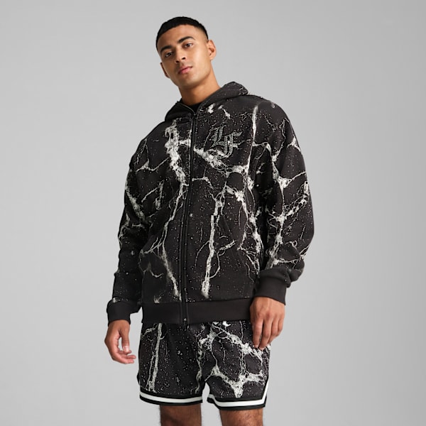 Sudadera PUMA HOOPS x LAFRANCÉ Written in Chrome para hombre, PUMA Black-Puma White AOP, extralarge