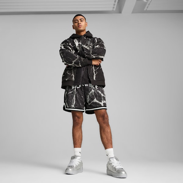 Chamarra PUMA HOOPS x LAFRANCÉ Written in Chrome para hombre, PUMA Black-Puma White AOP, extralarge