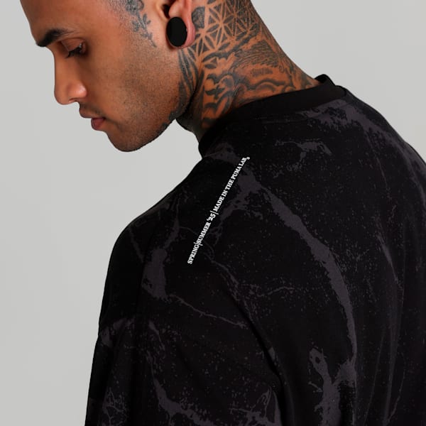 HOOPS x LAFRANCÉ Written in Chrome Marble Relaxed Fit Basketball Tee, PUMA Black-Flat Medium Gray AOP, extralarge-IND