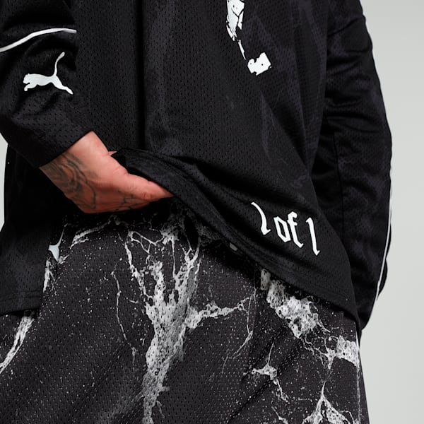 HOOPS x LAFRANCÉ Written in Chrome Men's Relaxed Fit Basketball Jersey, PUMA Black-Flat Medium Gray AOP, extralarge-IND