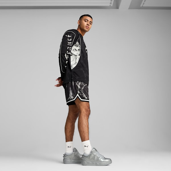 Playera PUMA HOOPS x LAFRANCÉ Written in Chrome para hombre, PUMA Black-Flat Medium Gray AOP, extralarge