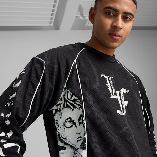 Playera PUMA HOOPS x LAFRANCÉ Written in Chrome para hombre, PUMA Black-Flat Medium Gray AOP, extralarge