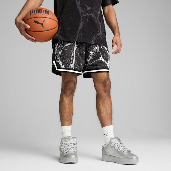 Shorts PUMA HOOPS x LAFRANCÉ Written in Chrome para hombre, PUMA Black-Puma White - AOP, extralarge