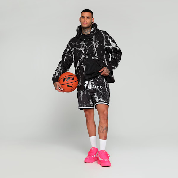 HOOPS x LAFRANCÉ Written in Chrome Men's Relaxed Fit Basketball Shorts, PUMA Black-Puma White - AOP, extralarge-IND