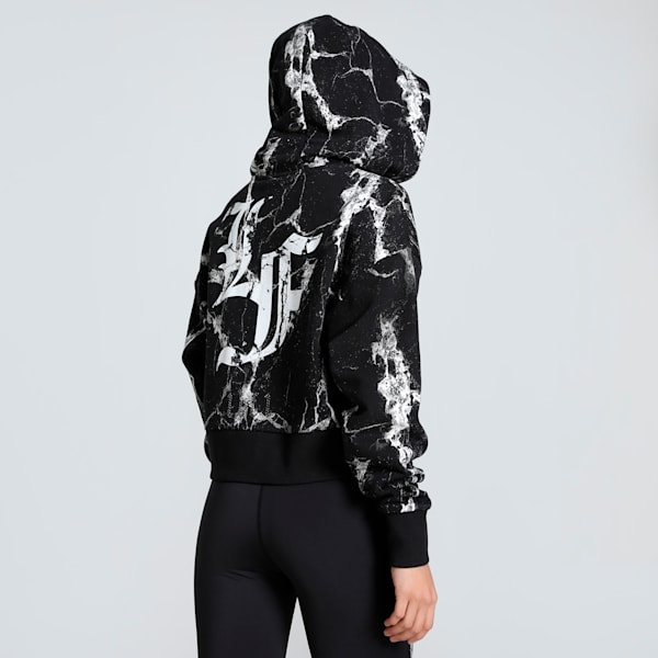 Lafrance W.I.C Women's Relaxed Fit Crop Hoodie, PUMA Black-Puma White AOP, extralarge-IND
