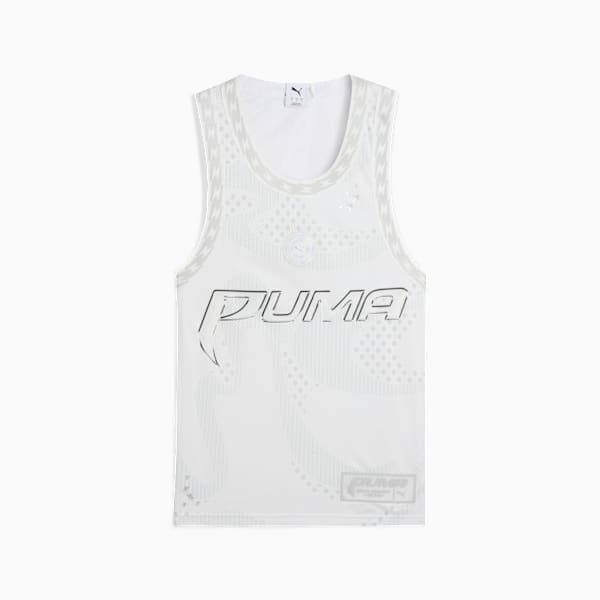 Camiseta de básquet Jer-She para mujer, PUMA White-AOP, extralarge