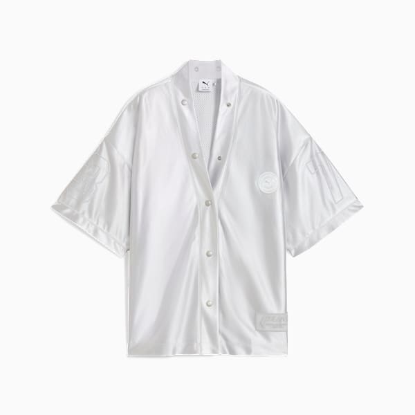 Camiseta abotonada Jer-She Baseball-Inspired para mujer, Feather Gray, extralarge