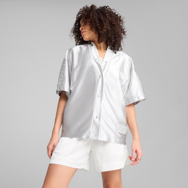 Jer-She Baseball-Inspired Women's Oversized Jersey, Feather Gray, extralarge-IND