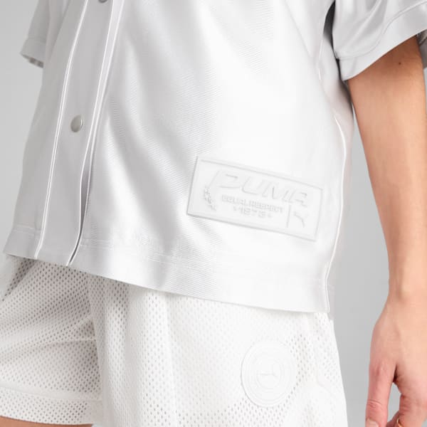 Camiseta abotonada Jer-She Baseball-Inspired para mujer, Feather Gray, extralarge