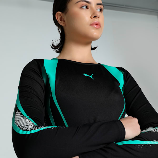 DARE TO Women's Slim Fit Graphic Long Sleeve Tee, PUMA Black, extralarge-IND