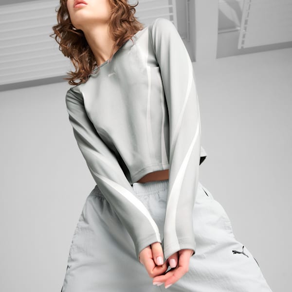 DARE TO Women's Graphic Long Sleeve Tee, Flat Light Gray, extralarge