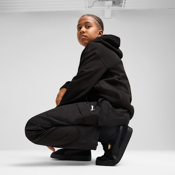 Wardrobe Essentials Big Kids' Relaxed Woven Cargo Pants, PUMA Black, extralarge