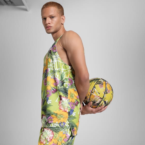 Dunked In Florals Men's Reversible Basketball Jersey, Pistachio Green-AOP, extralarge-IND