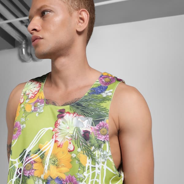Dunked In Florals Men's Basketball Jersey, Pistachio Green-AOP, extralarge-IND