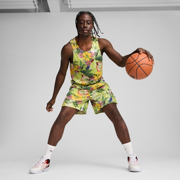 Playera sin mangas Dunked In Florals para hombre, Pistachio Green-AOP, extralarge