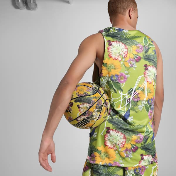 Dunked In Florals Men's Basketball Jersey, Pistachio Green-AOP, extralarge-IND